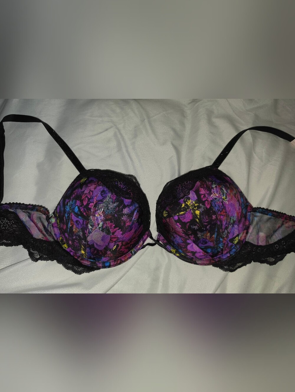 Victoria's Secret Purple & Black Floral Lace Bombshell Bra